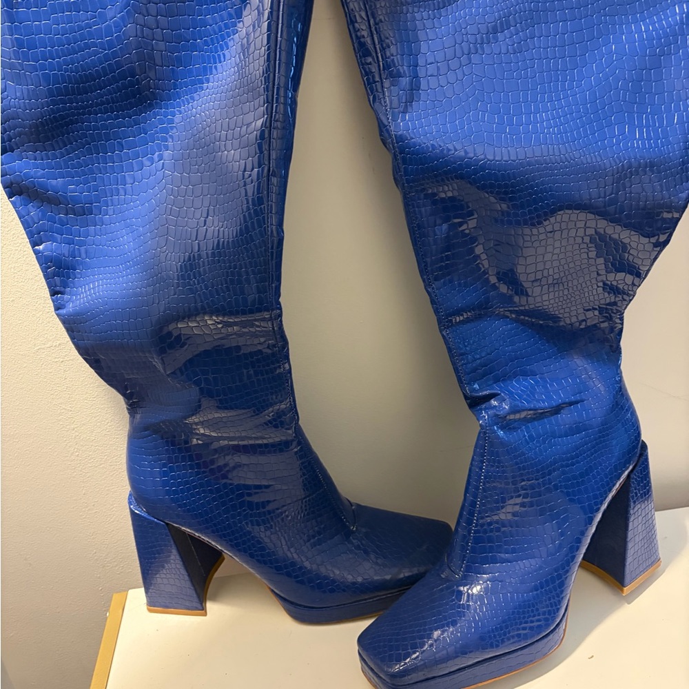 Blue Snakeskin Pattern Women's Boots